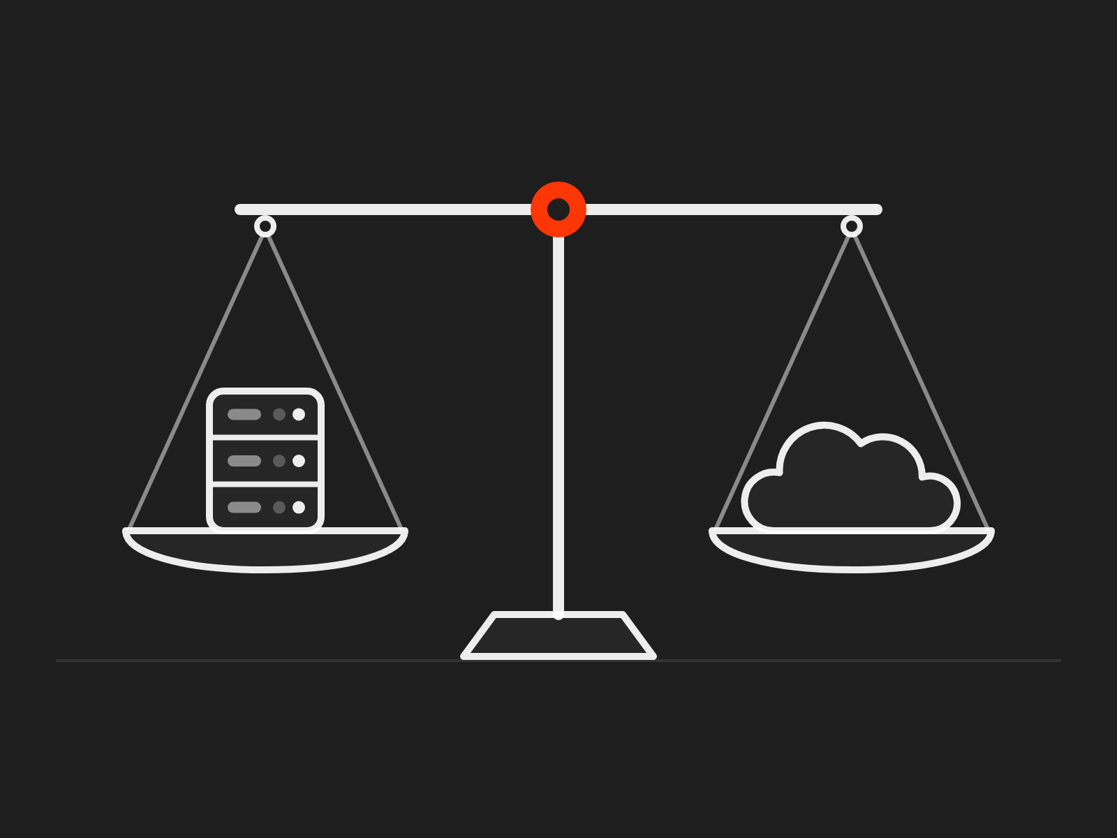 A balance with a server on one pan and a cloud on the other